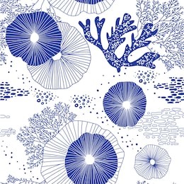 hand drawn seamless vector pattern. trendy pattern with corals and algae on a white background for printing, fabric, textile, manufacturing, wallpapers. sea bottom.