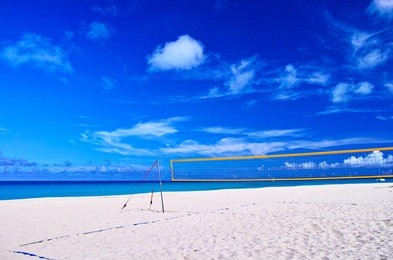miyakojima in summer. yonaha maehama beach and beach volleyball court
