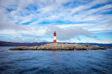les eclaireurs lighthouse is located near ushuaia in tierra del fuego in argentina.
