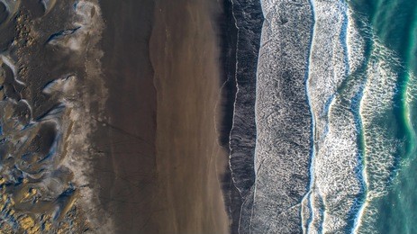 the black sand beach in iceland. aerial view and top view. beautiful natural backdrop.