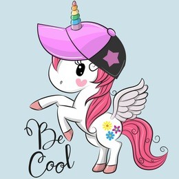cute cartoon cool unicorn with a pink cap