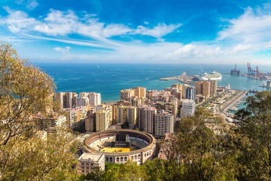 panoramic aerial view of malaga in a beautiful summer day, spain