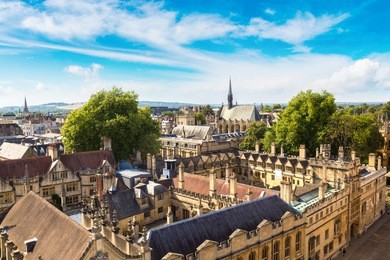 panoramic aerial view of oxford in a beautiful summer day, england, united kingdom