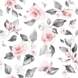 seamless pattern with spring flowers and leaves. hand drawn background.  floral pattern for wallpaper or fabric. flower rose. botanic tile.