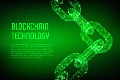 block chain. crypto currency. blockchain concept. 3d wireframe chain with digital blocks. editable cryptocurrency template. stock vector illustration.