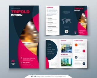 tri fold brochure design with circle, corporate business template for tri fold flyer. layout with modern photo and abstract circle background. creative concept folded flyer or brochure.