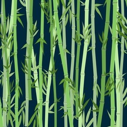 cartoon bamboo forest green silhouette seamless pattern background flat design nature scene adventure travel. vector illustration of asian tree