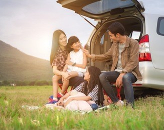 happy family asia enjoying and summer vacation