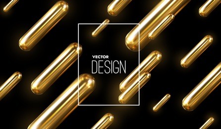 modern trendy cover design. vector 3d illustration of realistic golden capsules. abstract background with liquid gold metallic shapes. dynamic backdrop. banner template. minimal futuristic design
