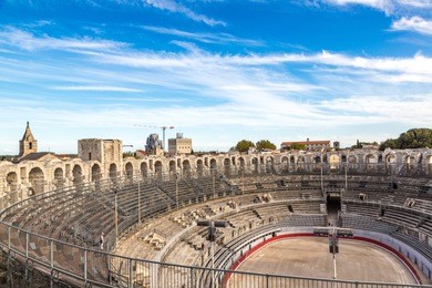 arena and roman amphitheatre in arles, france in a beautiful summer day