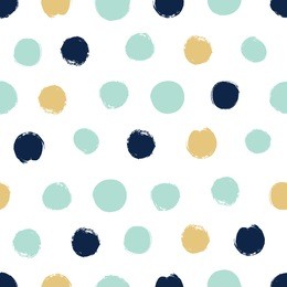 seamless pattern in polka dots in blue, green and gold tones. dry brush.
 
