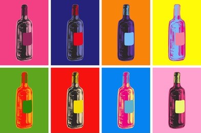 wine bottles hand drawing vector illustration alcoholic drink. pop art style.