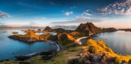 top view of 'padar island' in a morning from komodo island (komodo national park), labuan bajo, flores, indonesia