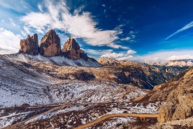 tre cime di laveredo, three spectacular mountain peaks in tre cime di lavaredo national park, sesto dolomites, south tyrol, italy