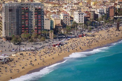 barceloneta beach in barcelona, spain. airview of the beach of barceloneta.