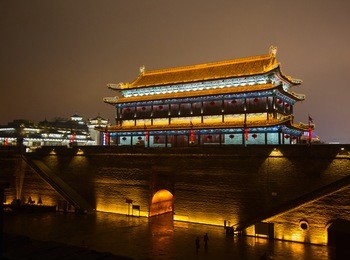 famous city wall of the xi'an city, china. xi'an is capital of shaanxi province and one of the oldest cities in china. city wall is 16 to 18 meters high and over 13 km. long.