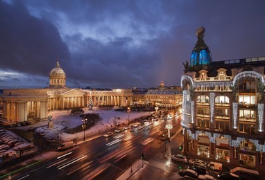 nevsky prospect and kazan cathedral in saint-petersburg