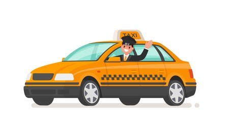 driver is driving a taxi car. yellow cab. vector illustration in a flat style