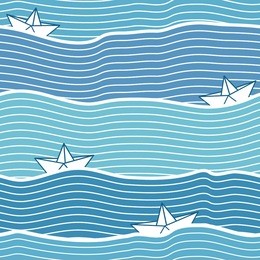 seamless pattern with boats at sea waves on blue background