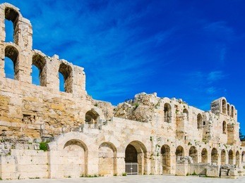 ancient herodes atticus theater amphitheater of acropolis of athens, landmark. greece