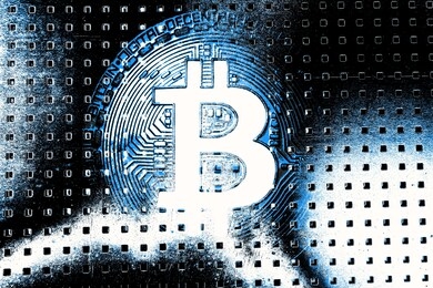 bitcoin on abstract background. crypto mining concept.
