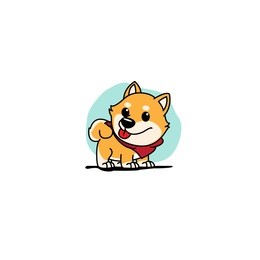 cute shiba inu cartoon with red scarf icon, logo design, vector illustration