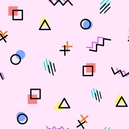 memphis style geometric seamless pattern, line elements and geometric figures. design backgrounds for invitation, brochure. - vector illustration