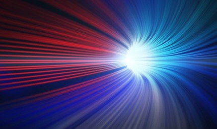 red and blue abstract speed motion in highway tunnel for technology background ,fast moving toward the light, 3d illustration