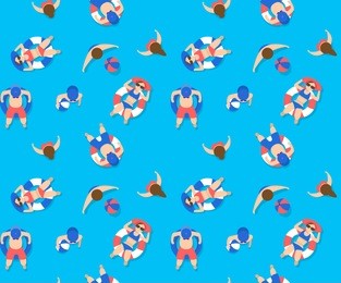 people swimming in pool seamless pattern. summer blue and neon concept. can be use for wallpapaer background, pattern fill, vector illustration