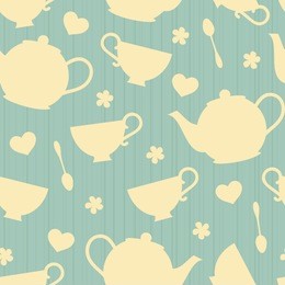 seamless pattern with tea pots and tea cups.