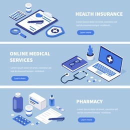 medical services banners set. can use for web banner, infographics, hero images. flat isometric vector illustration.