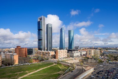 madrid, spain financial district skyline and blue sky in day time.