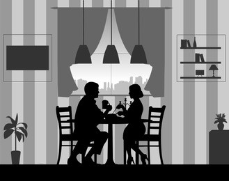 background with couple and a romantic dinner at home silhouette 