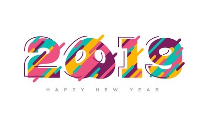 2019 happy chinese new year greeting card with abstract colorful numbers and funny pig nose. vector illustration.