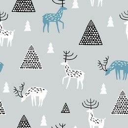 seamless pattern with wild deers. perfect for cards, invitations, party, banners, kindergarten, baby shower, preschool and children room decoration. scandinavian landscape.