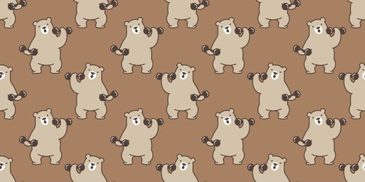 bear seamless pattern polar bear panda vector teddy weight training gym sport isolated background wallpaper brown
