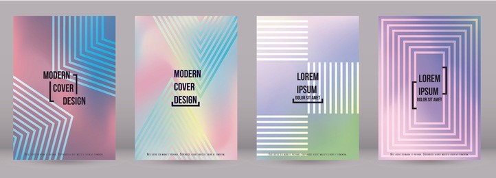 gradient cover design for your business with abstract lines and holography background. futuristic poster, flyer, layout with liquid pattern for branding, identity. vector minimalistic brochure. a4 set