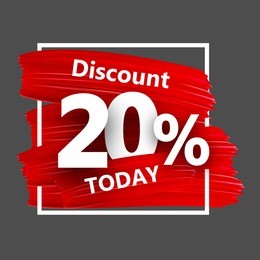 grey discount 20% sale background with red watercolor brush strokes. vector illustration.