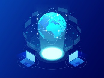 global communication internet network around the planet. network and data exchange over planet. connected satellites for finance, cryptocurrency or iot technology