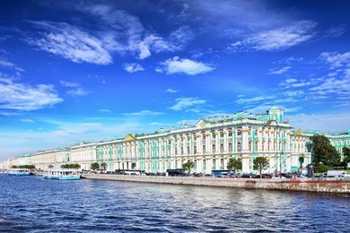 view winter palace  in  saint petersburg from neva river. russia