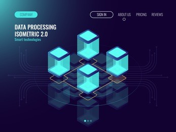 server room, data cloud storage, digital technology, internet conncetion concept, networking dark neon isometric vector