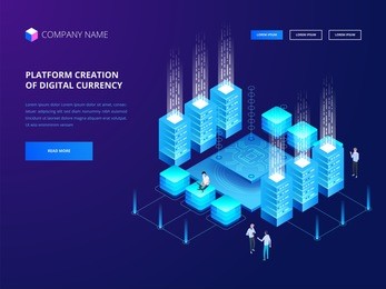 cryptocurrency and blockchain. platform creation of digital currency. web business, analytics and management. vector illustration 