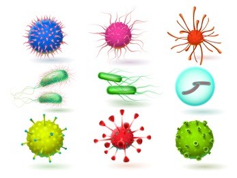 microscopic 3d epidemic virus, bacillus bacteria, microorganisms, germs and parasite. biology of illness and viruses, microbiology vector illustration isolated
