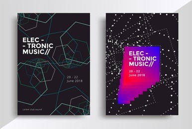 electronic music posters design. sound flyer with abstract geometric line shapes. vector template