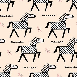 seamless childish pattern with cute african zebra. kids texture for fabric, wrapping, textile, wallpaper, apparel. black and white background.