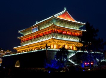 china - xian drum tower at night