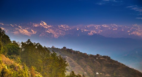 langtang lirung from nagarkot village, himalaya, nepal