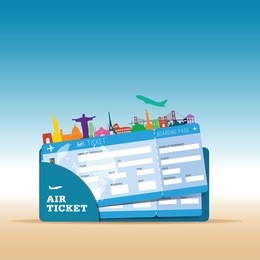 air ticket travel with icon illustration in colorful