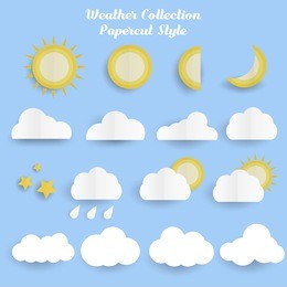 cute set of cloud with sun and moon weather collection paper cut style background wallpaper eps 10