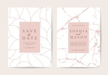 wedding cards with marble background cover and earth tone texture vector 